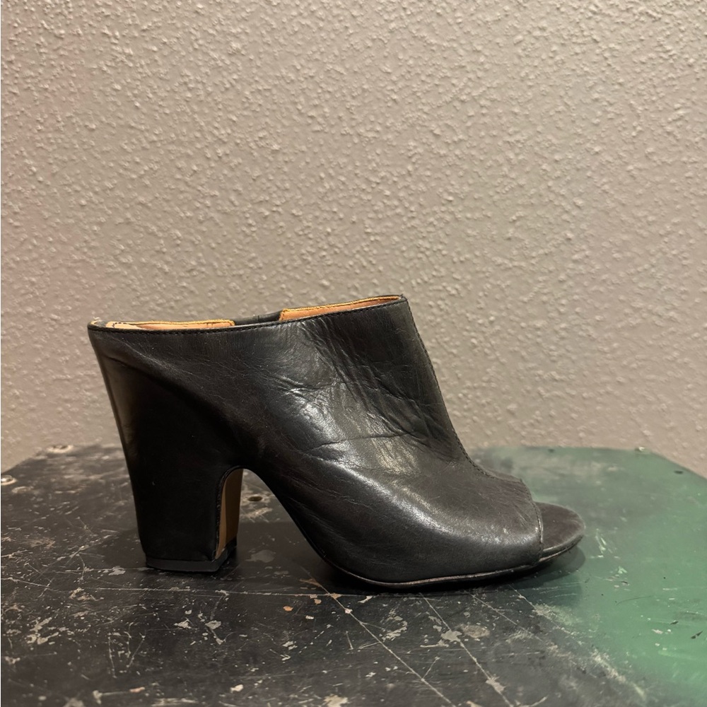 MARGIELA inspired Black Leather Open-Toe Mule Heels
